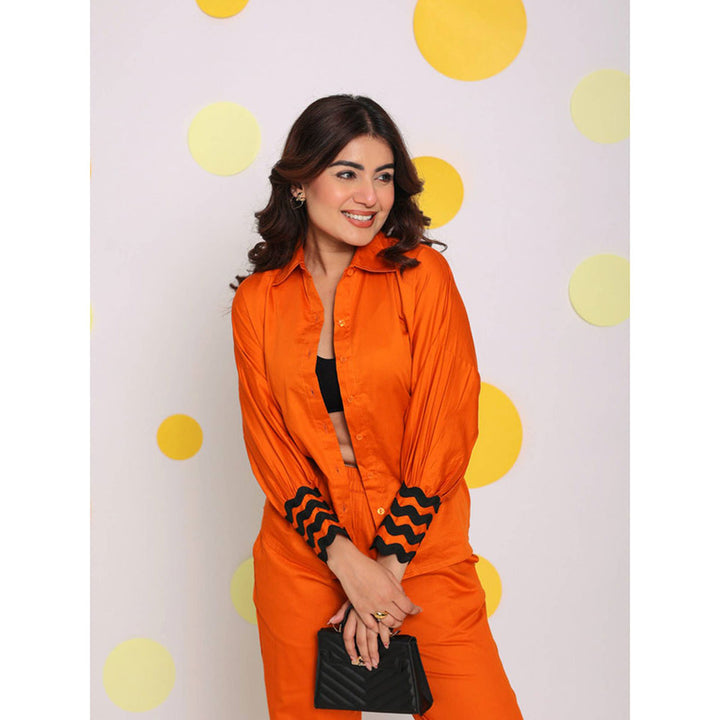 Kaori By Shreya Rust Orange Relax Collar Cotton Shirt