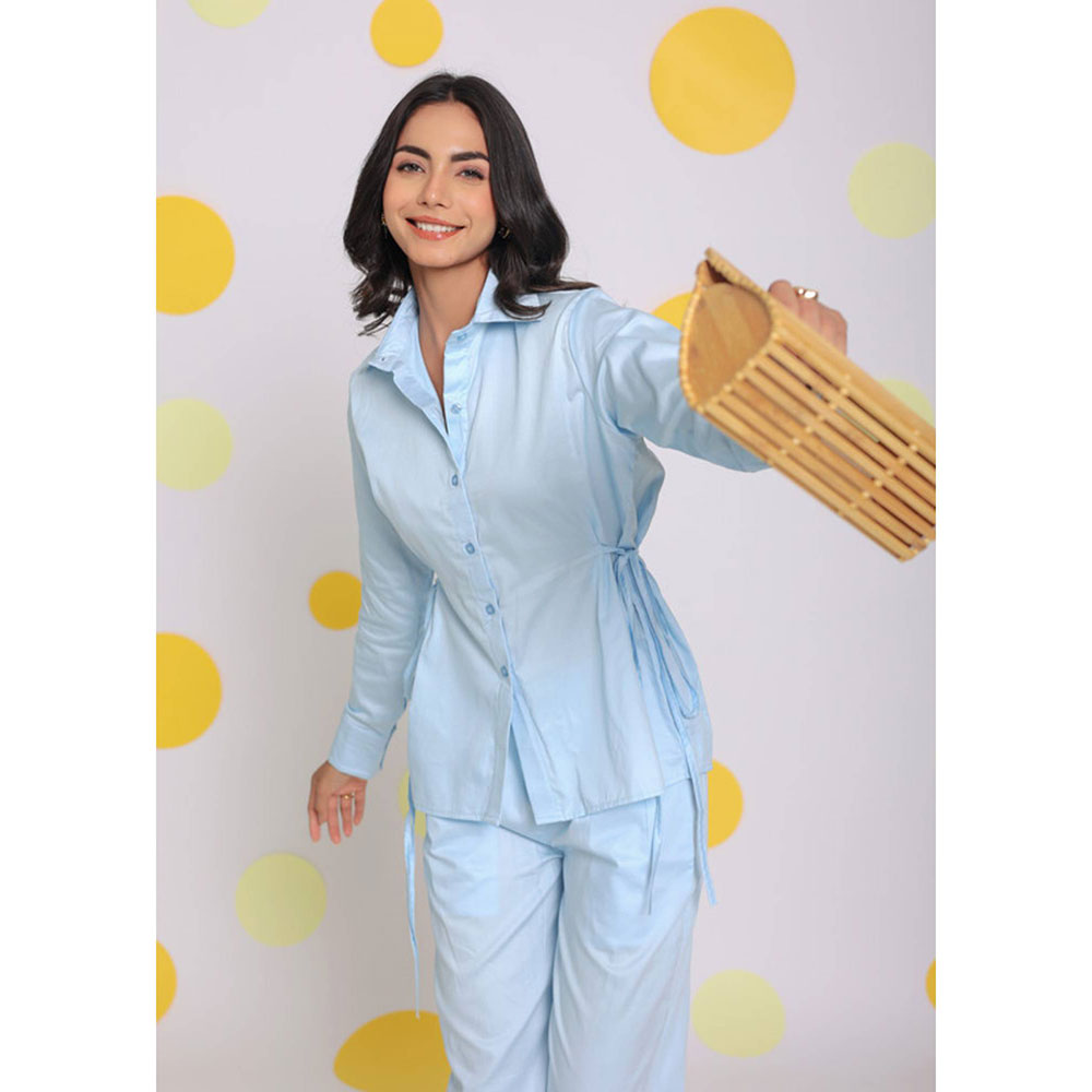 Kaori By Shreya Sky Blue Cotton Shirt with Side Tie Ups