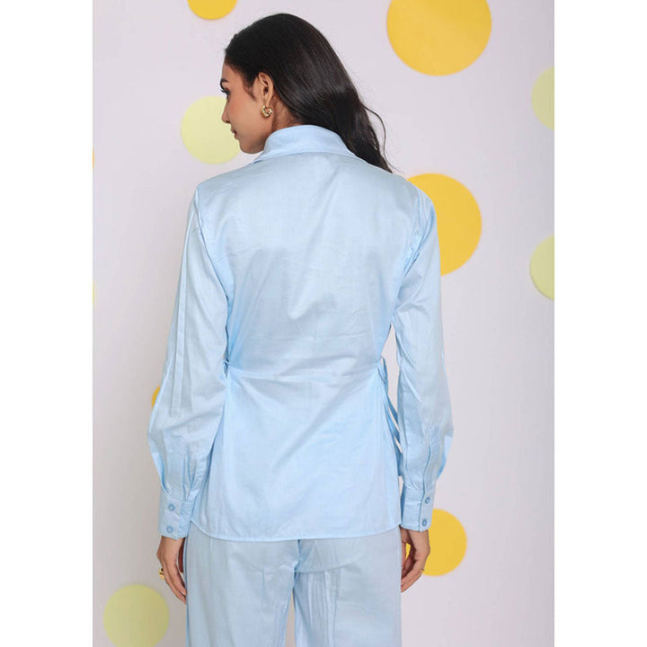 Kaori By Shreya Sky Blue Cotton Shirt with Side Tie Ups