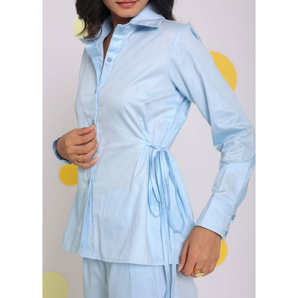 Kaori By Shreya Sky Blue Cotton Shirt with Side Tie Ups