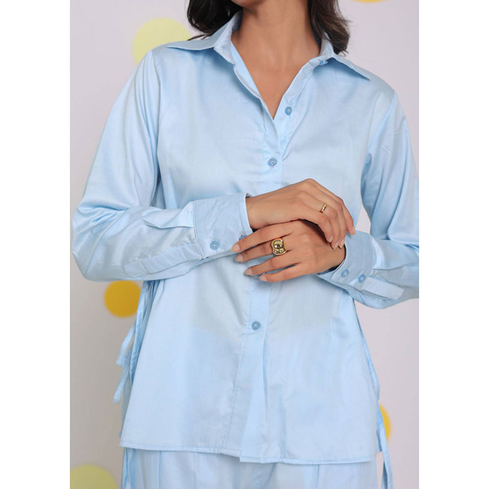 Kaori By Shreya Sky Blue Cotton Shirt with Side Tie Ups