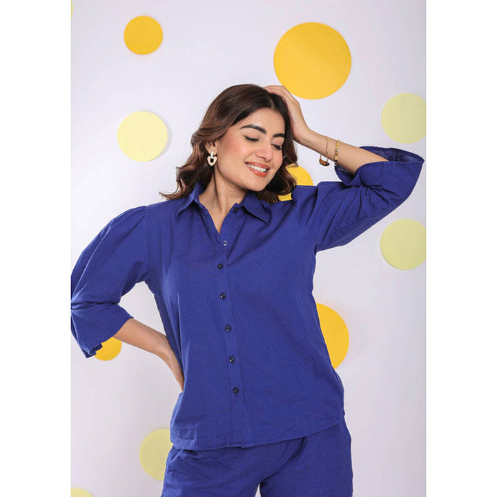 Kaori By Shreya Royal Blue Collar Formal Linen Shirt