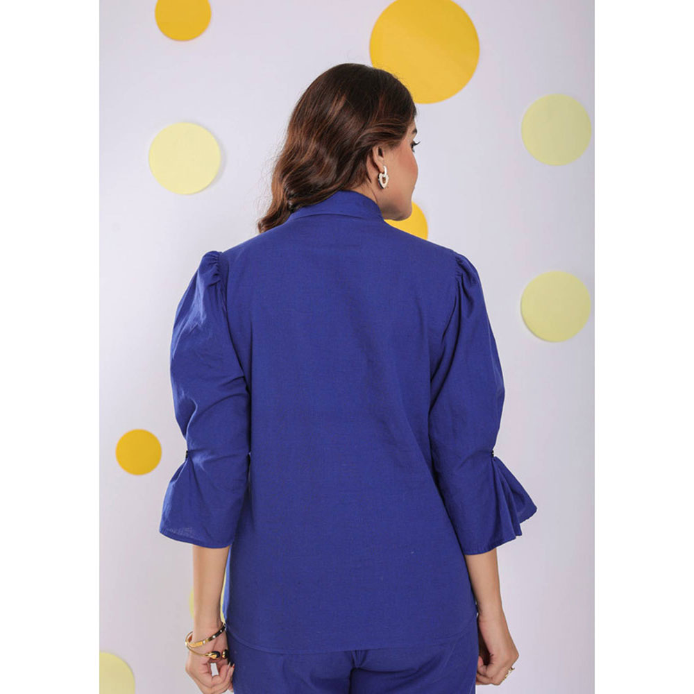 Kaori By Shreya Royal Blue Collar Formal Linen Shirt