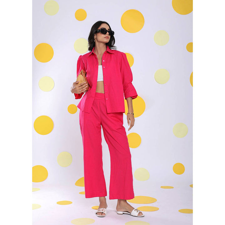 Kaori By Shreya Hot Pink Relax Collar Formal Linen Shirt