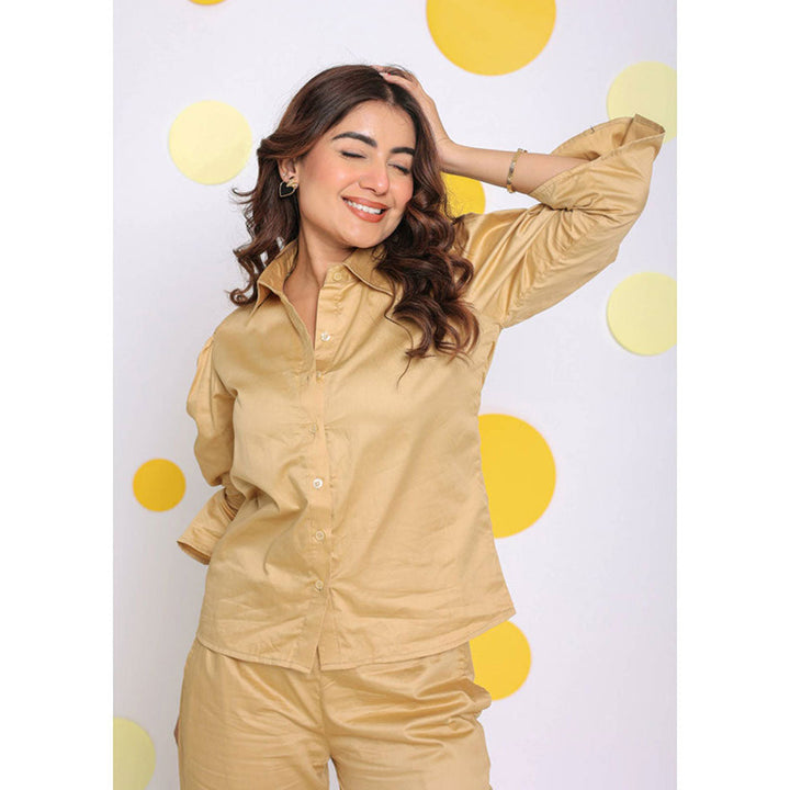 Kaori By Shreya Beige Relaxed Collar Everyday Wear Shirt