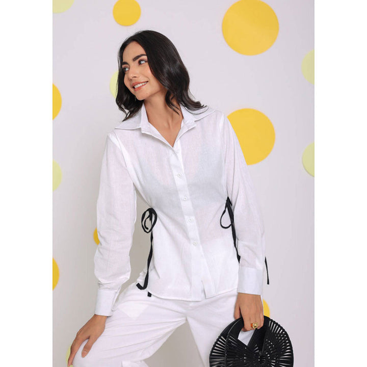 Kaori By Shreya White Linen Shirt with Stylish Side Tie