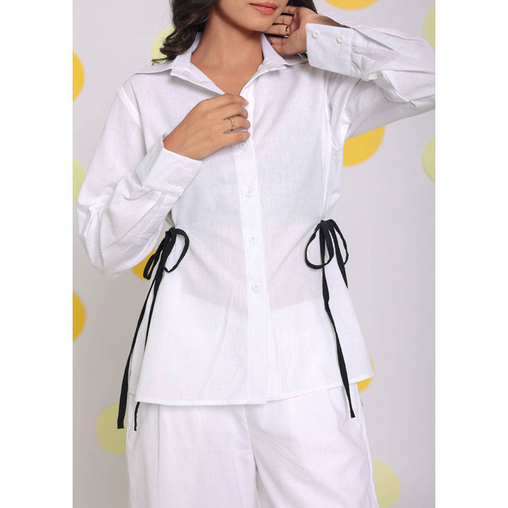 Kaori By Shreya White Linen Shirt with Stylish Side Tie