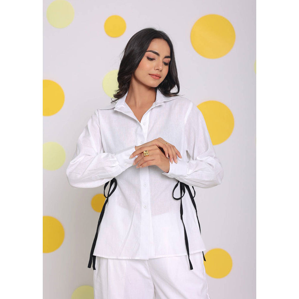 Kaori By Shreya White Linen Shirt with Stylish Side Tie