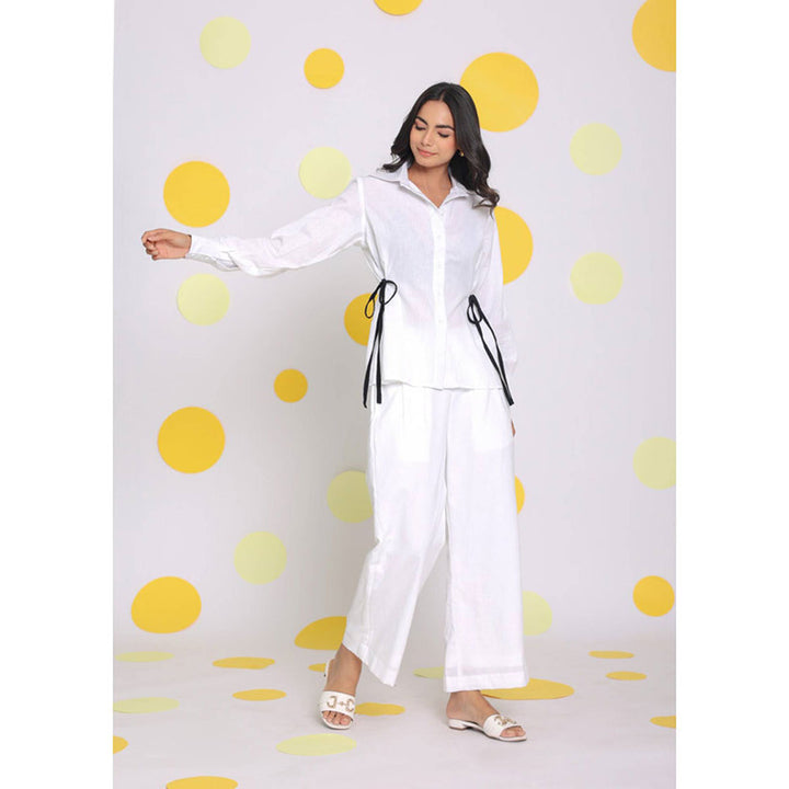 Kaori By Shreya White Linen Shirt with Stylish Side Tie