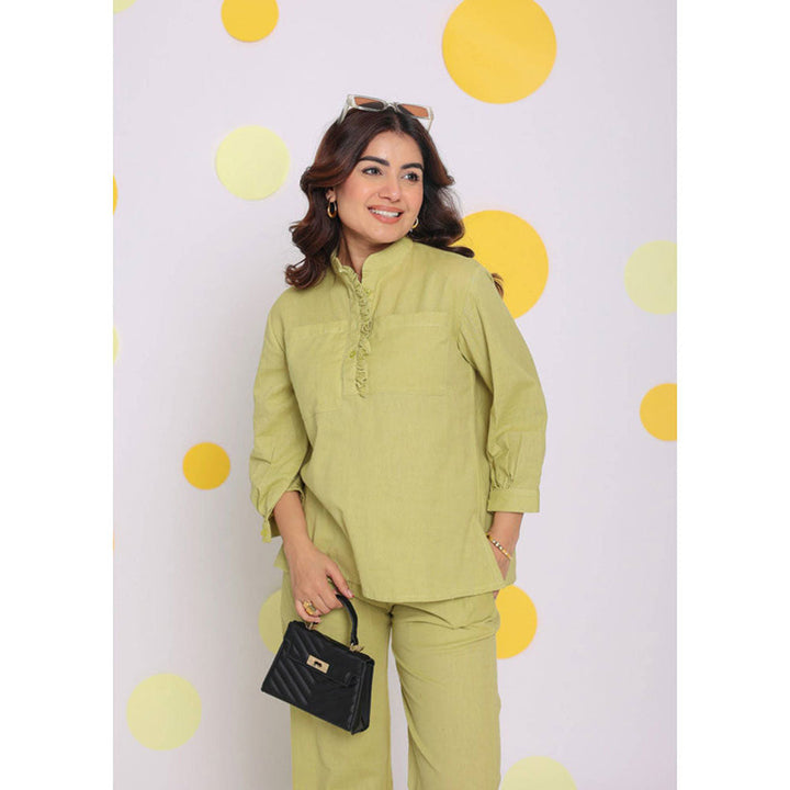 Kaori By Shreya Light Green Collar Formal Linen Shirt