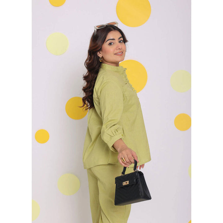 Kaori By Shreya Light Green Collar Formal Linen Shirt