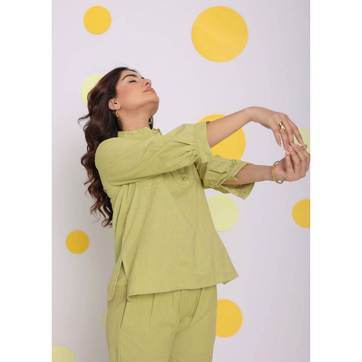 Kaori By Shreya Light Green Collar Formal Linen Shirt