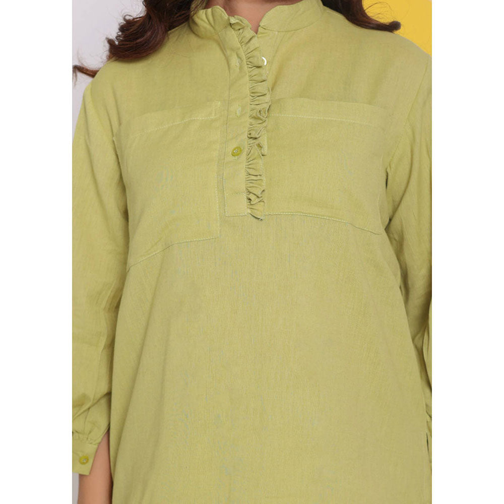 Kaori By Shreya Light Green Collar Formal Linen Shirt