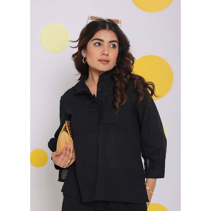 Kaori By Shreya Black Buttoned Formal Linen Shirt