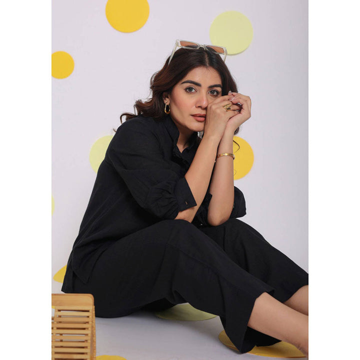 Kaori By Shreya Black Buttoned Formal Linen Shirt