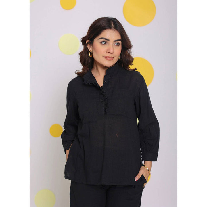 Kaori By Shreya Black Buttoned Formal Linen Shirt