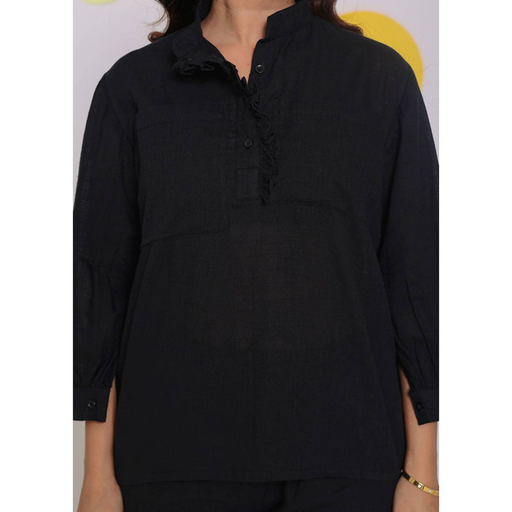 Kaori By Shreya Black Buttoned Formal Linen Shirt