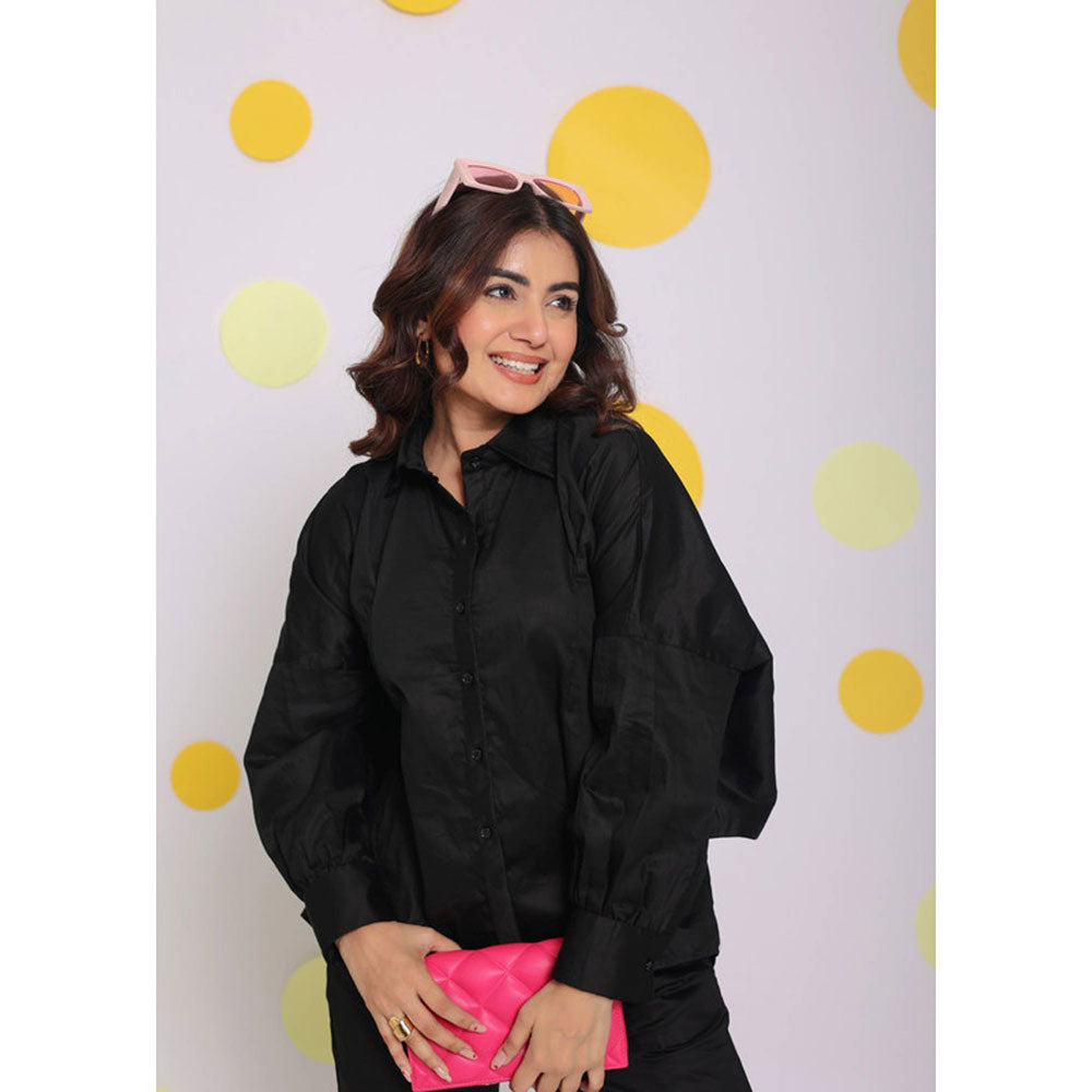 Kaori By Shreya Black Baby Pink Back Tie Up Cotton Shirt