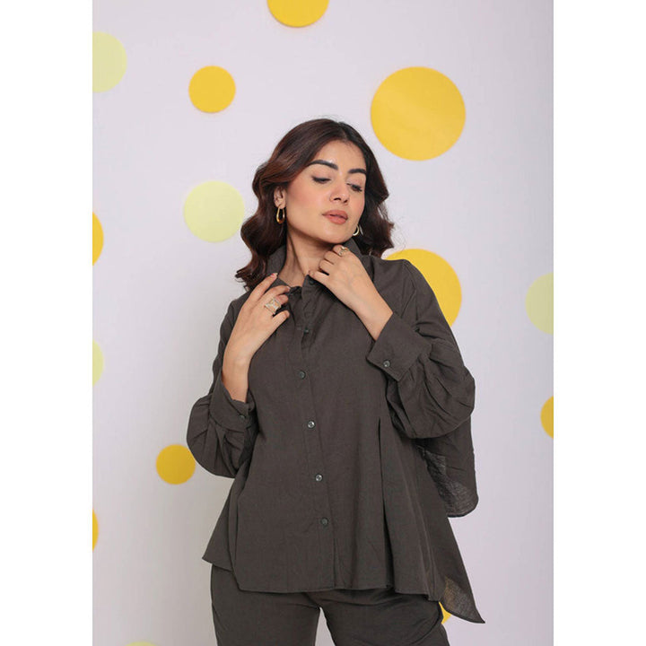 Kaori By Shreya Grey Buttoned Formal Linen Collar Shirt