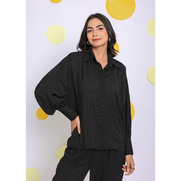 Kaori By Shreya Black Relaxed Collar Everyday Wear Shirt