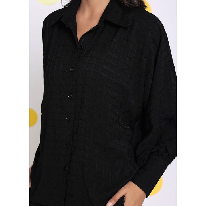 Kaori By Shreya Black Relaxed Collar Everyday Wear Shirt