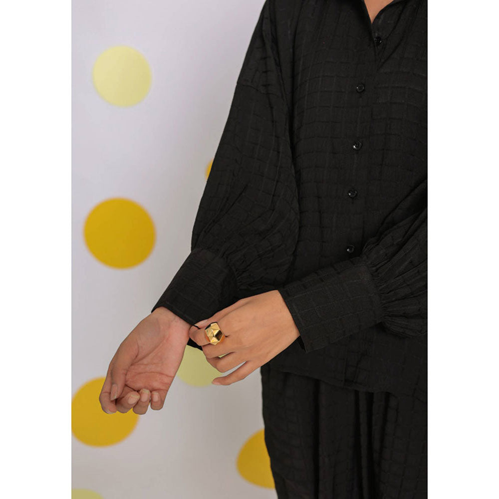 Kaori By Shreya Black Relaxed Collar Everyday Wear Shirt