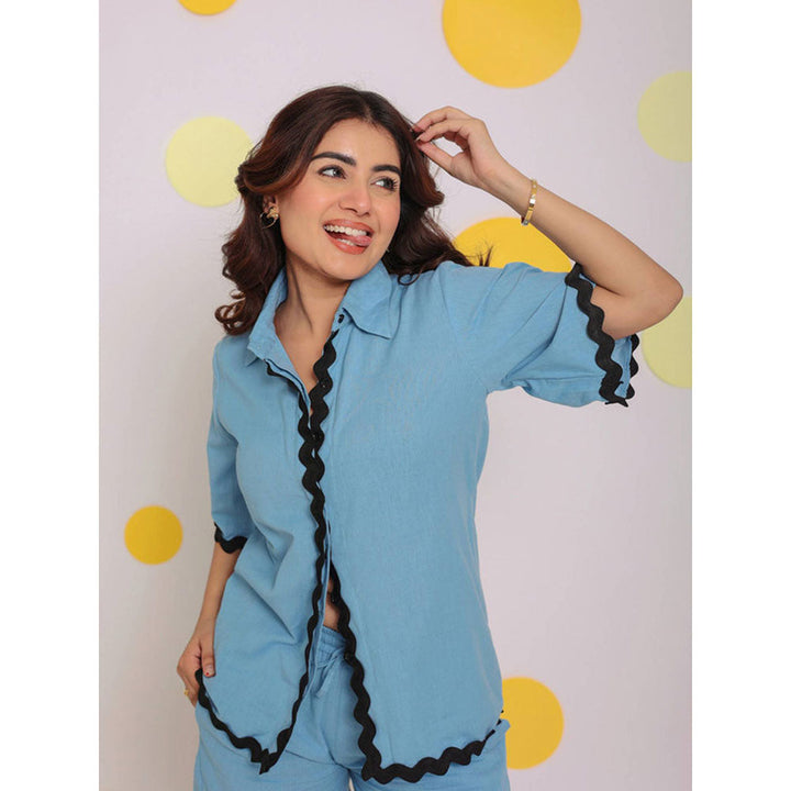 Kaori By Shreya Sky Blue Buttoned Collar Linen Shirt