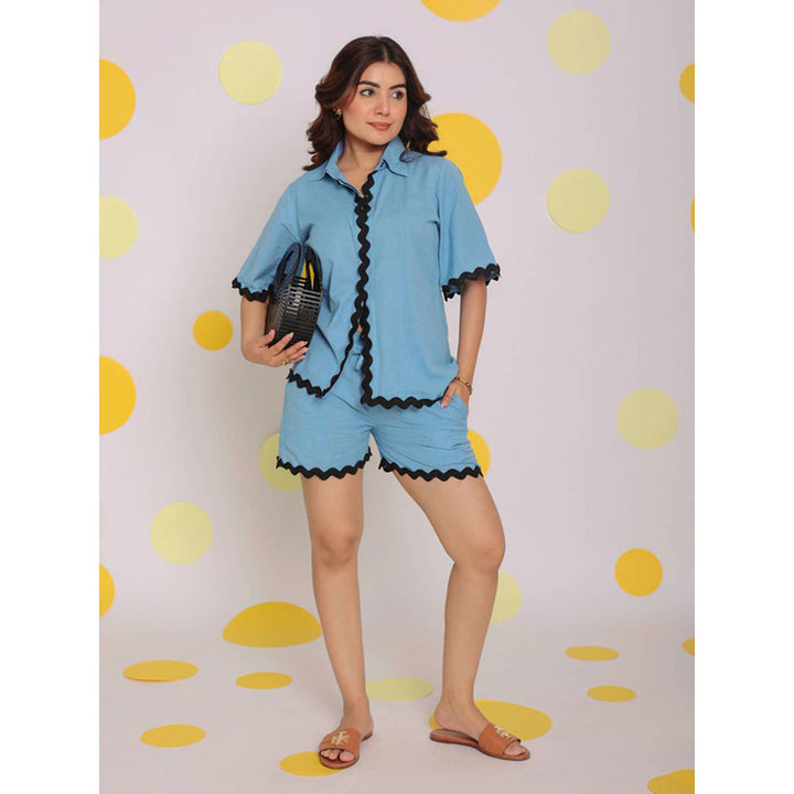 Kaori By Shreya Sky Blue Buttoned Collar Linen Shirt