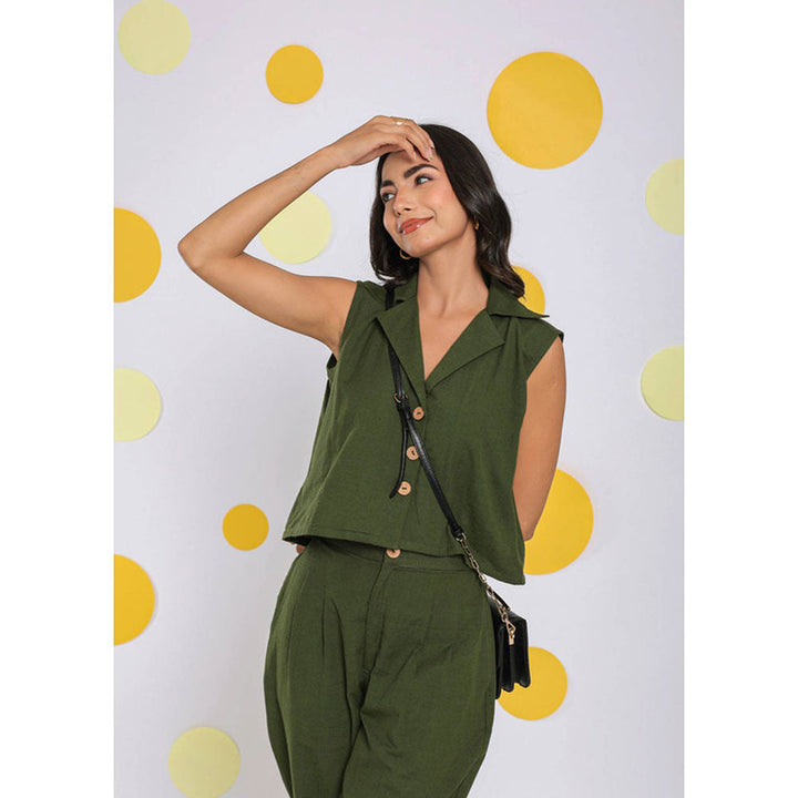 Kaori By Shreya Olive Green Waist Coat 100% Cotton Waist Coat