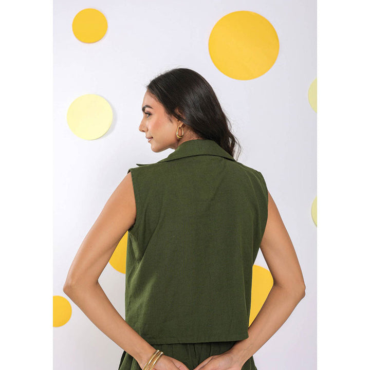 Kaori By Shreya Olive Green Waist Coat 100% Cotton Waist Coat