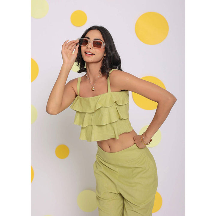 Kaori By Shreya Light Green Crop Resort Wear Linen Top