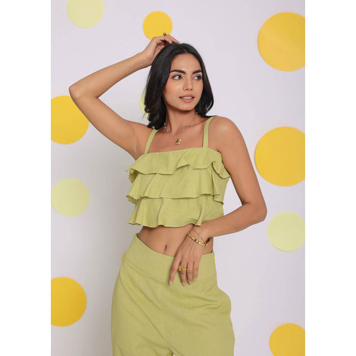 Kaori By Shreya Light Green Crop Resort Wear Linen Top