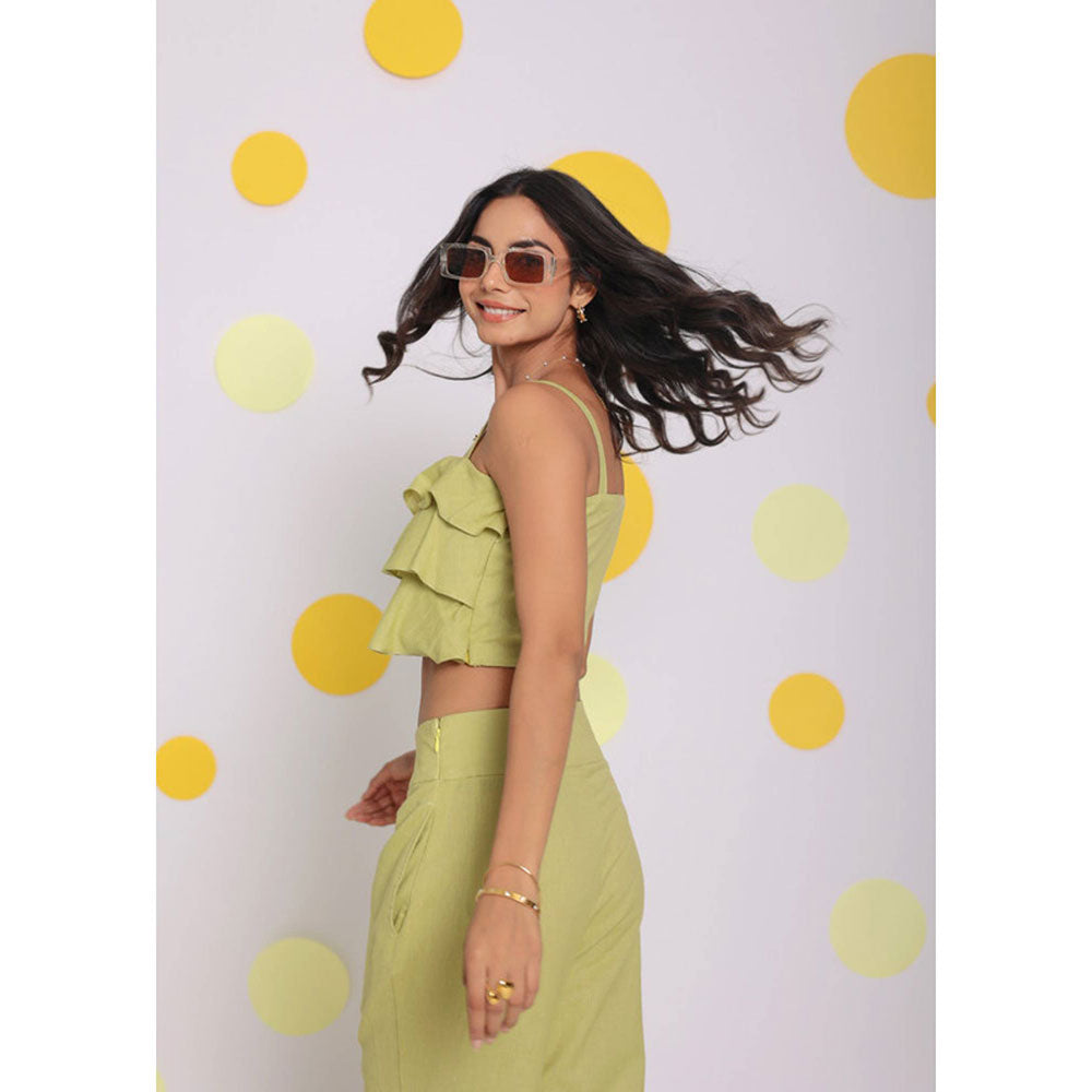 Kaori By Shreya Light Green Crop Resort Wear Linen Top