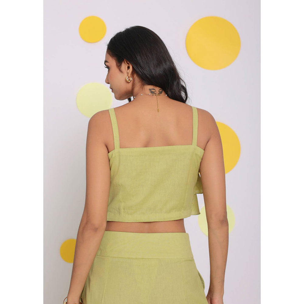 Kaori By Shreya Light Green Crop Resort Wear Linen Top