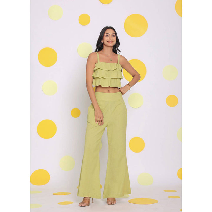 Kaori By Shreya Light Green Crop Resort Wear Linen Top