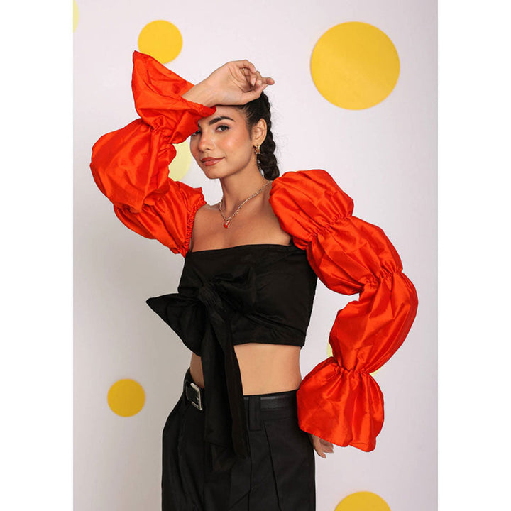 Kaori By Shreya Black and Orange Front Tie Crop Top