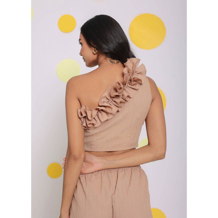 Kaori By Shreya Beige One Shoulder Off Party Crop Top