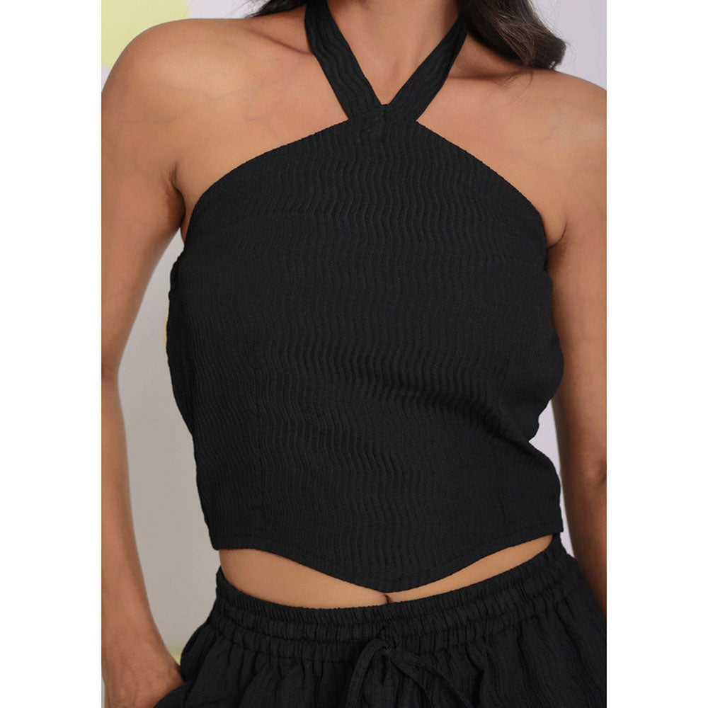 Kaori By Shreya Black Summer Halter Neck Party Crop Top