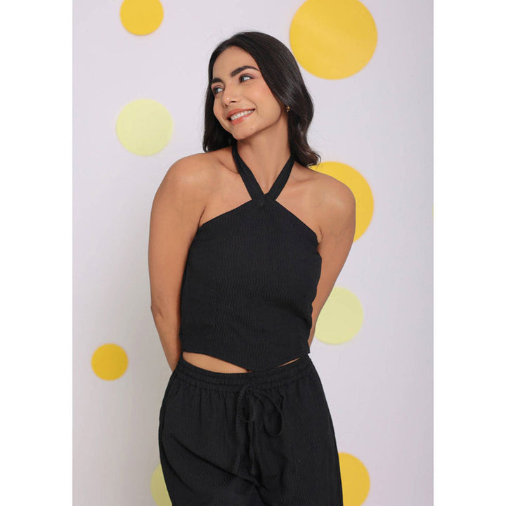 Kaori By Shreya Black Summer Halter Neck Party Crop Top