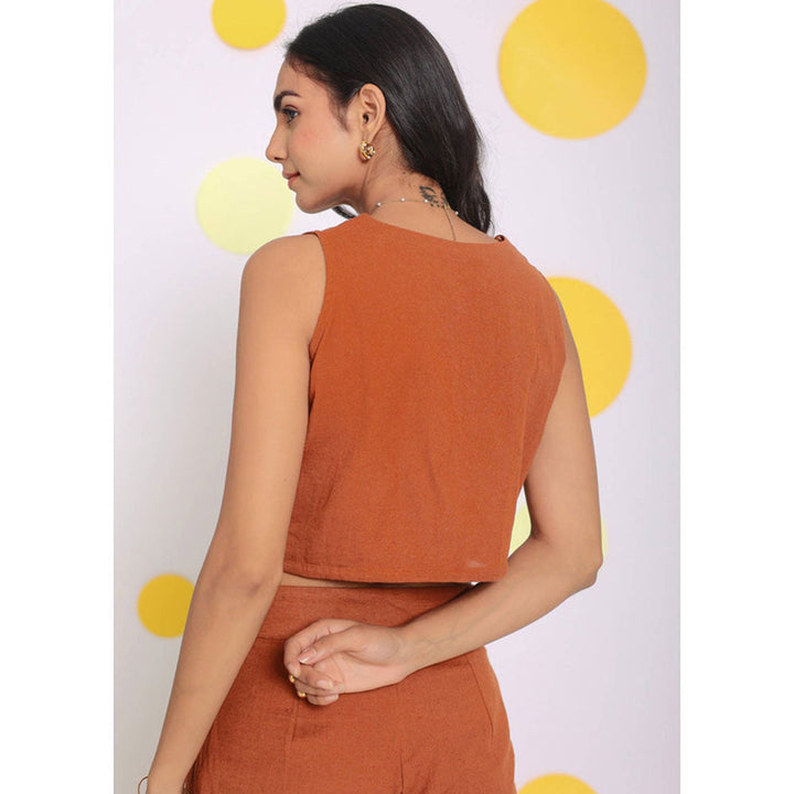 Kaori By Shreya Solid Orange Relax Casual Crop Linen Top