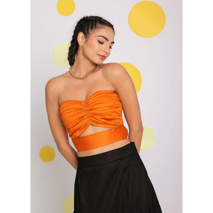 Kaori By Shreya Orange Tube Bust Fitted Cotton Crop Top