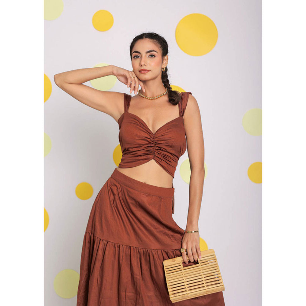 Kaori By Shreya Solid Coffee Brown Top with Back Tie Ups