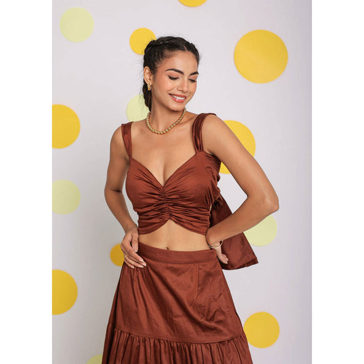 Kaori By Shreya Solid Coffee Brown Top with Back Tie Ups