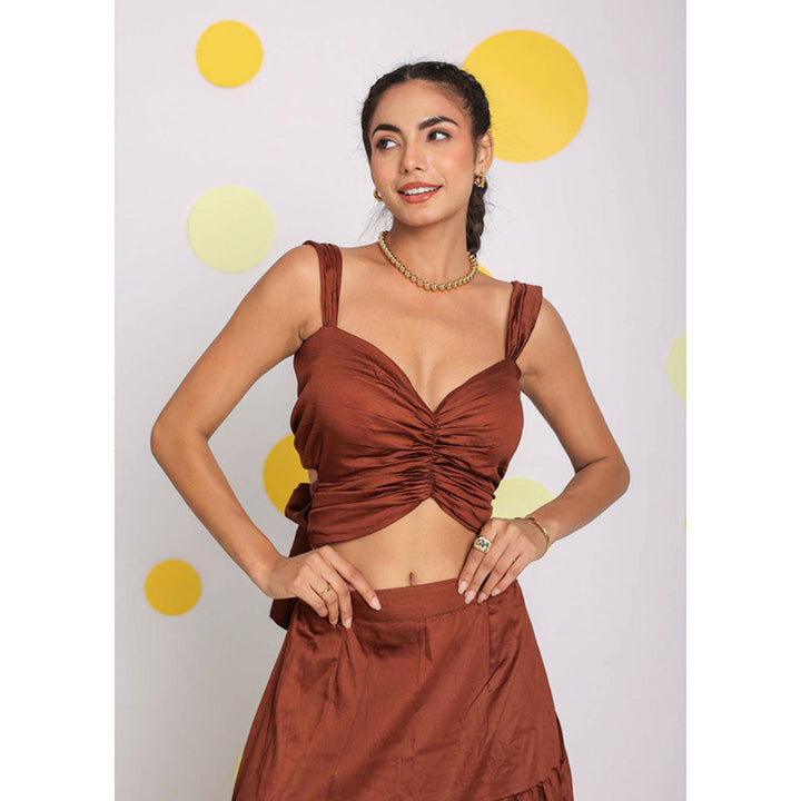 Kaori By Shreya Solid Coffee Brown Top with Back Tie Ups