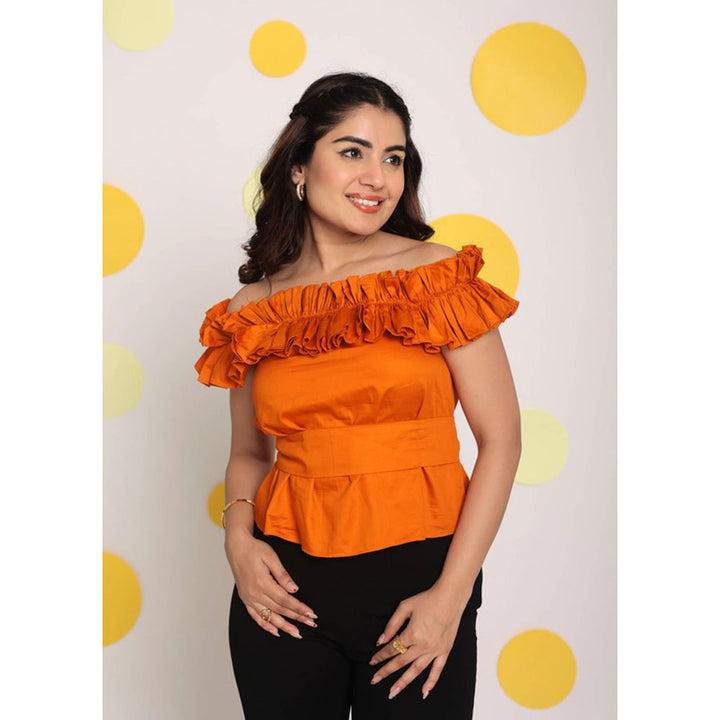 Kaori By Shreya Rust Orange Bust Fitted Cotton Tunic Top