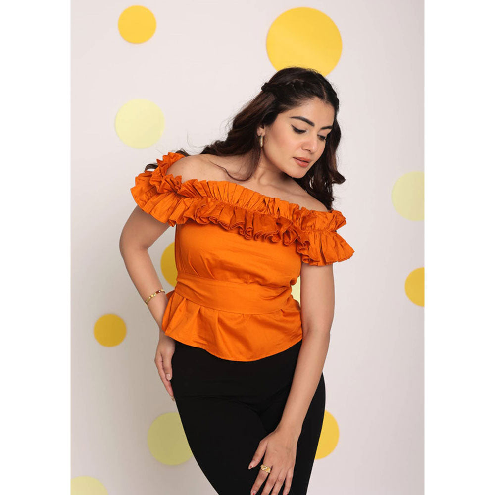 Kaori By Shreya Rust Orange Bust Fitted Cotton Tunic Top