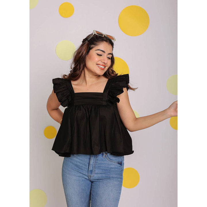 Kaori By Shreya Black Bust Fitted Back Tie Cotton Top