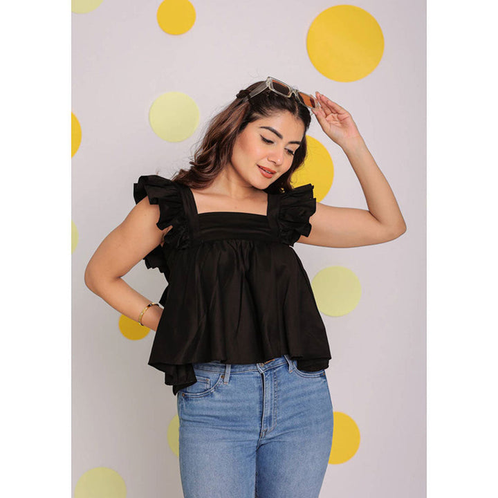 Kaori By Shreya Black Bust Fitted Back Tie Cotton Top