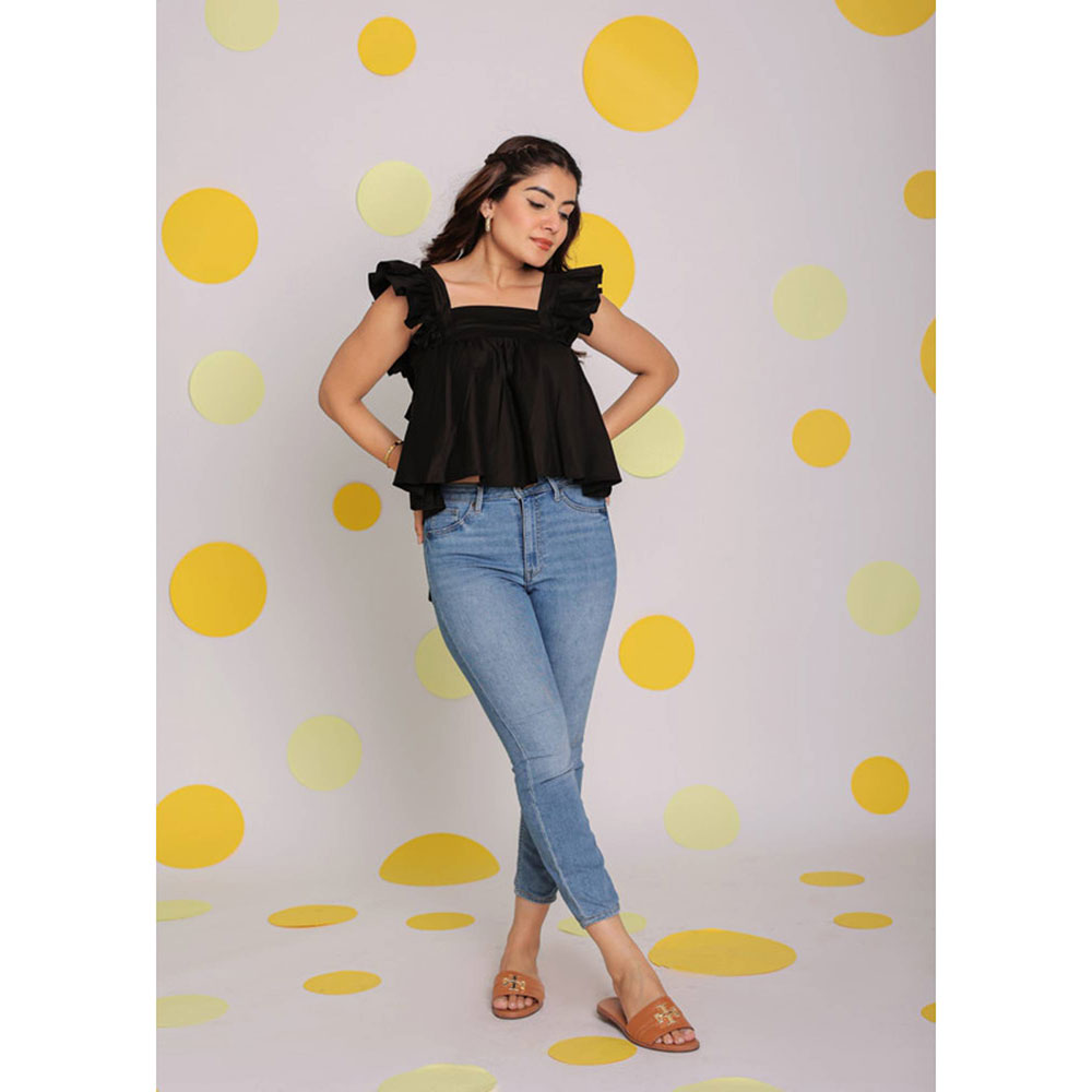 Kaori By Shreya Black Bust Fitted Back Tie Cotton Top