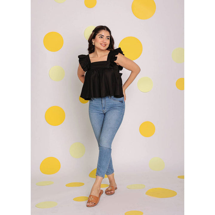 Kaori By Shreya Black Bust Fitted Back Tie Cotton Top